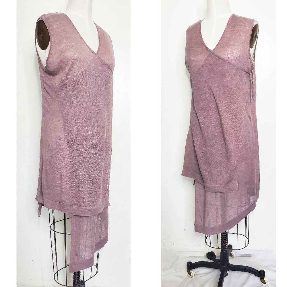 Bryn Walker Womens Lightweight 100% Linen Zen Vest Wrap Tunic Dress Top Mauve S